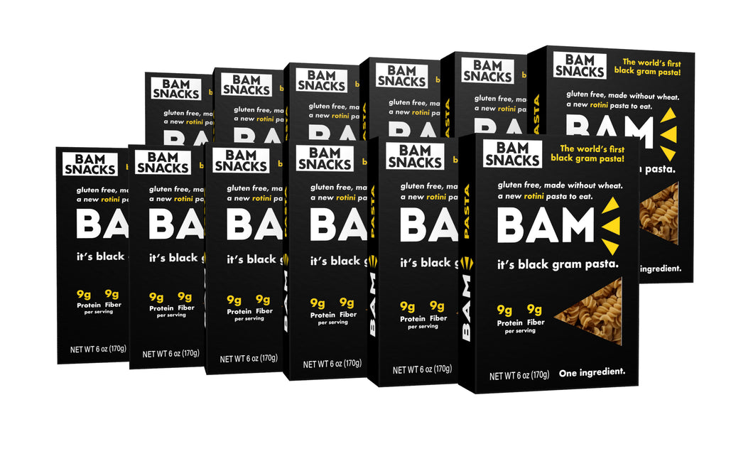 BAM Snacks Black Gram Pasta - Rotini (Pack of 12)